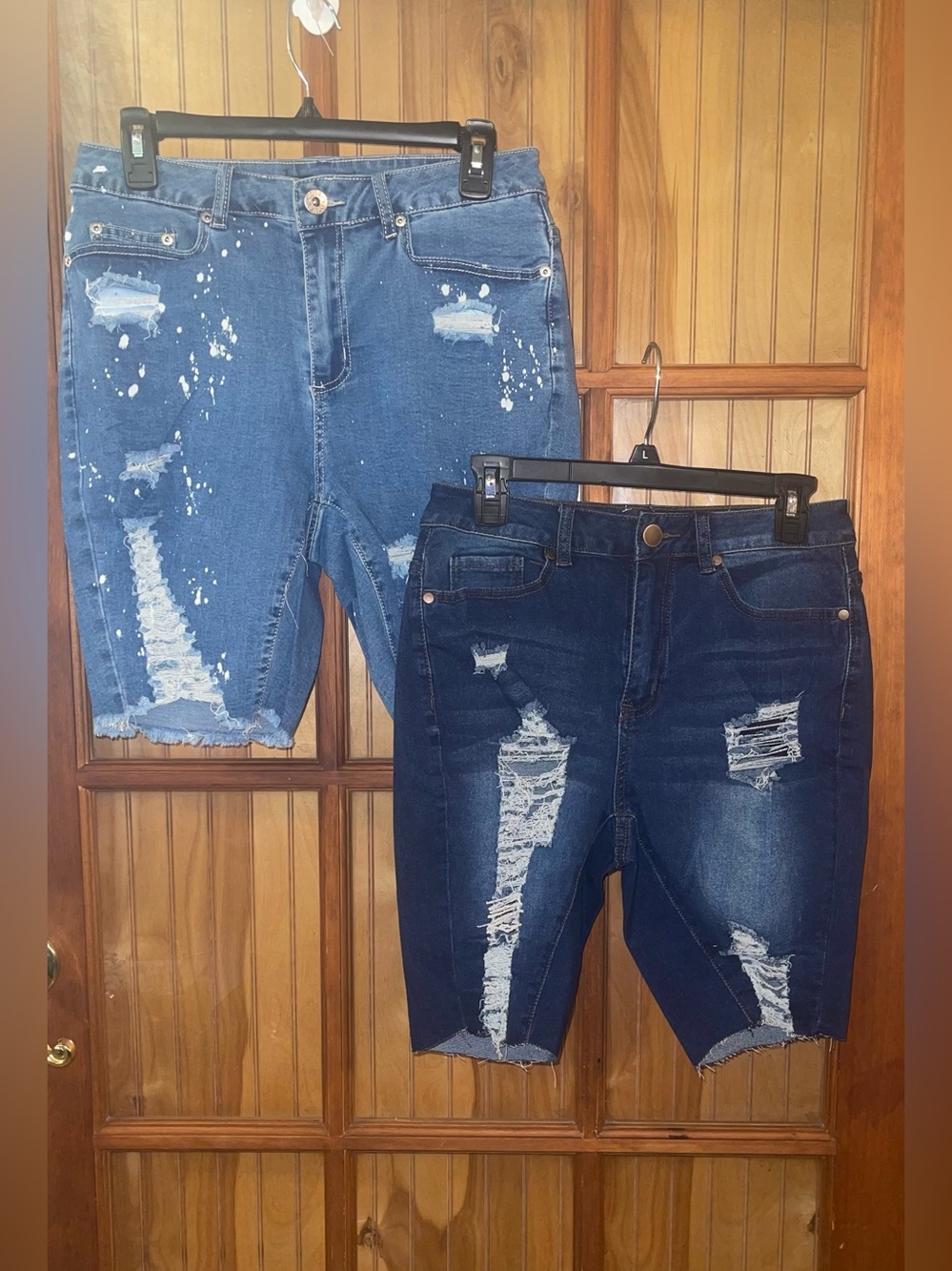 2 for $13 Distressed Mid-Length Women’s Jean Shorts - Blue